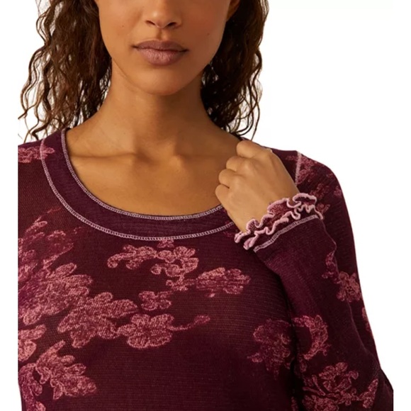 Free People Garner Long Sleeve Tee in Berry Combo. Size Small. - Picture 2 of 13